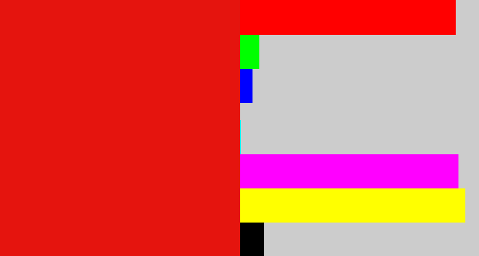 Hex color #e5140e - red