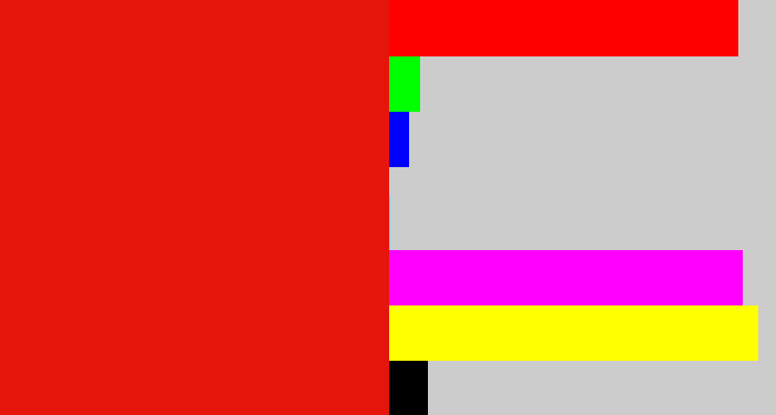 Hex color #e5150c - red