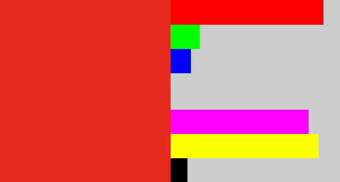 Hex color #e52b1e - vermillion