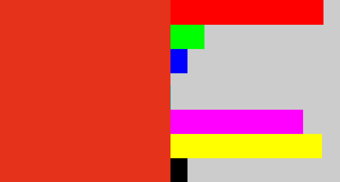 Hex color #e5321a - vermillion