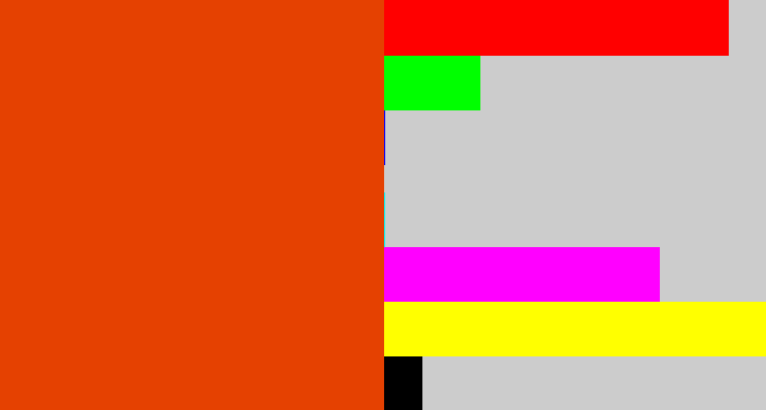 Hex color #e54101 - deep orange