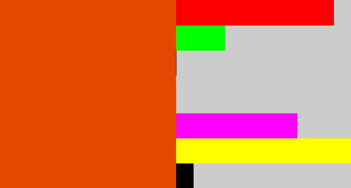 Hex color #e54700 - deep orange