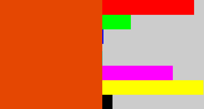 Hex color #e54702 - deep orange