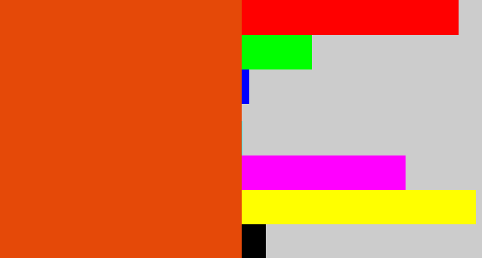 Hex color #e54908 - deep orange