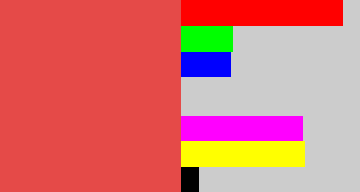 Hex color #e54a48 - pale red
