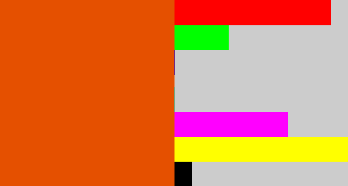 Hex color #e55000 - deep orange