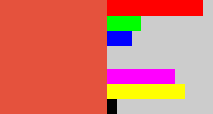 Hex color #e5523d - pale red