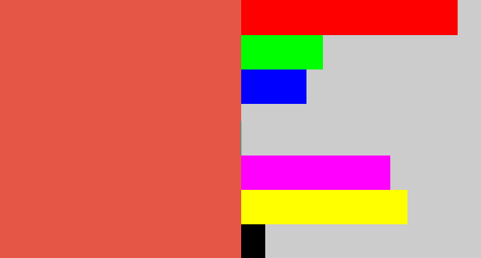Hex color #e55646 - pale red