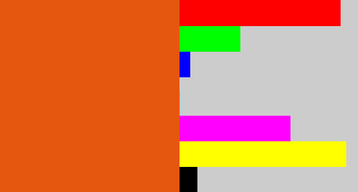 Hex color #e5570f - deep orange
