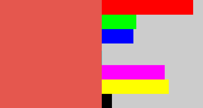 Hex color #e5574e - pale red