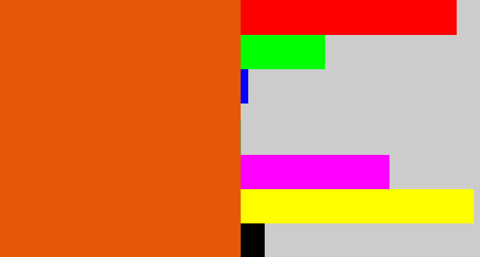 Hex color #e55808 - deep orange