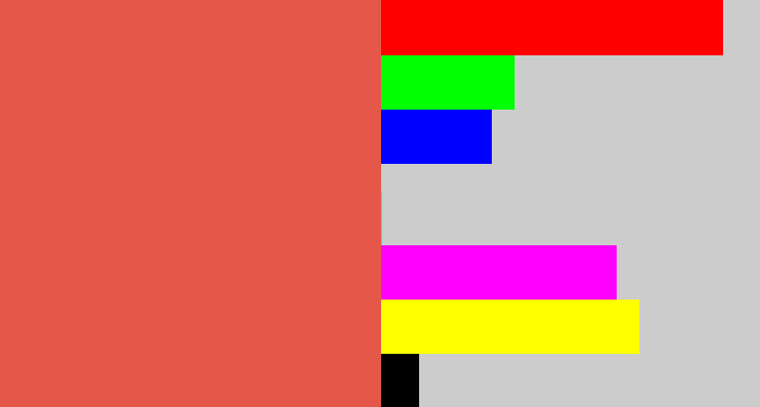 Hex color #e55849 - pale red