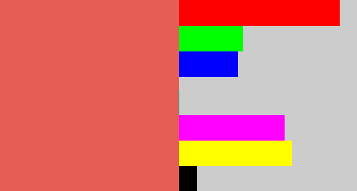 Hex color #e55d55 - pastel red