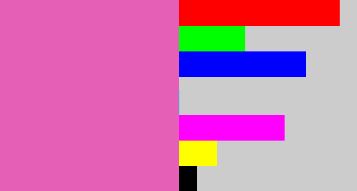 Hex color #e55fb6 - pale magenta