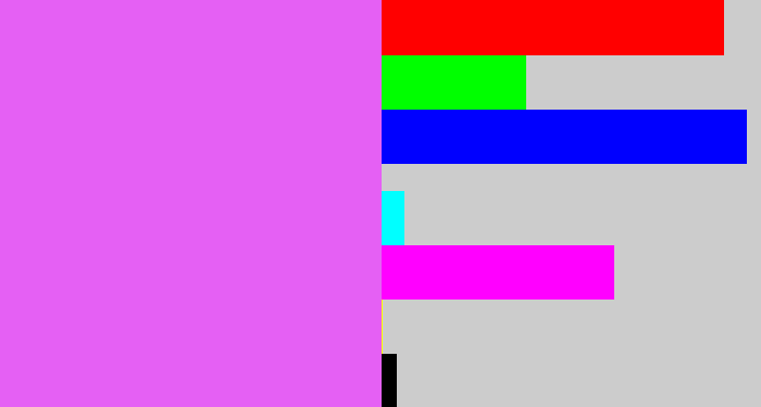Hex color #e560f4 - heliotrope