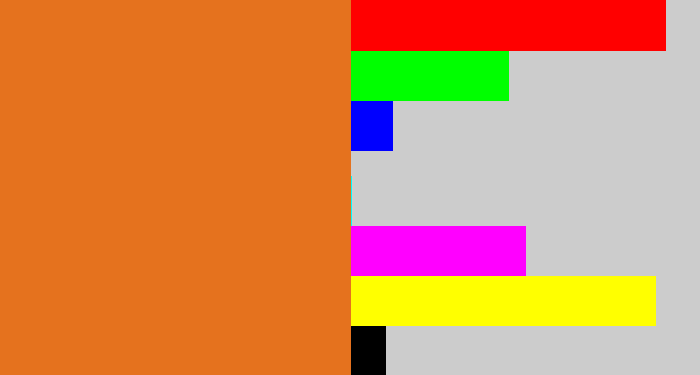 Hex color #e5721e - brownish orange