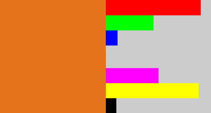 Hex color #e5731c - brownish orange