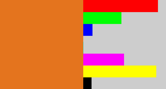 Hex color #e5751c - brownish orange
