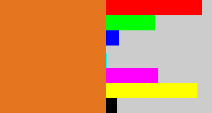 Hex color #e5751f - brownish orange