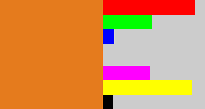 Hex color #e57b1d - brownish orange