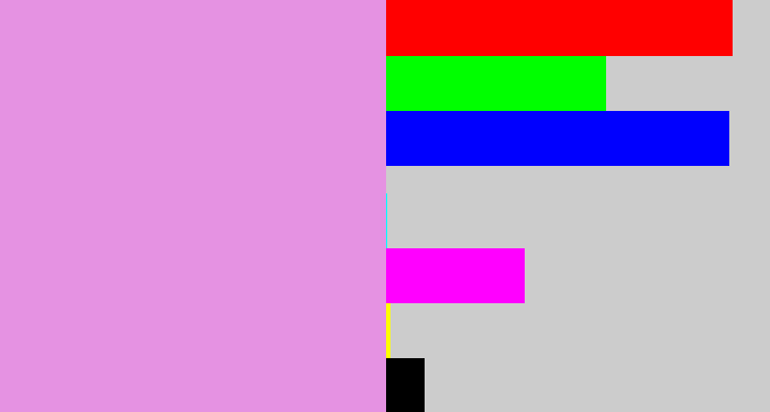 Hex color #e592e2 - lavender pink