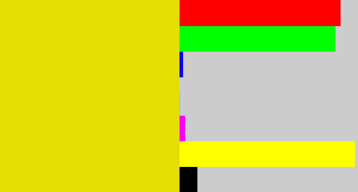 Hex color #e5de04 - piss yellow