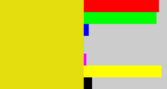 Hex color #e5de0f - piss yellow
