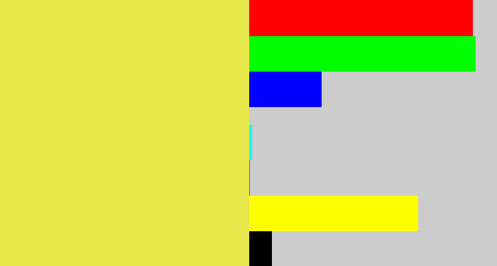 Hex color #e5e74a - off yellow
