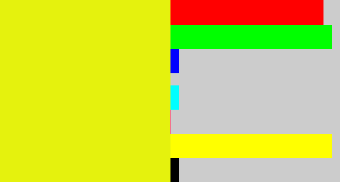 Hex color #e5f20d - neon yellow