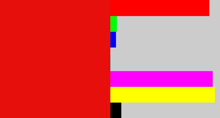 Hex color #e60f0c - red