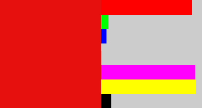 Hex color #e6110e - red