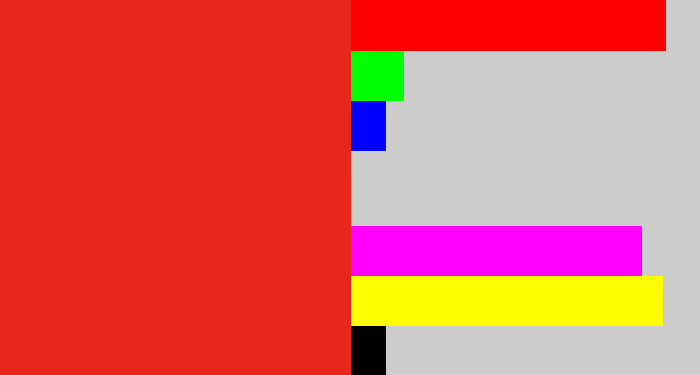Hex color #e6271a - vermillion