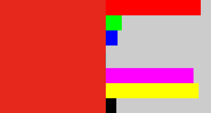 Hex color #e6271c - vermillion