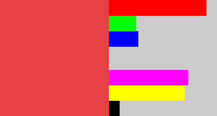 Hex color #e63f45 - faded red