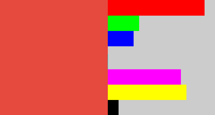 Hex color #e6493d - pale red