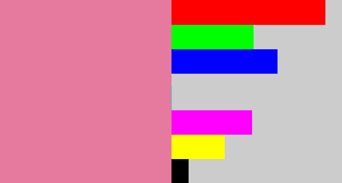 Hex color #e67a9e - dull pink