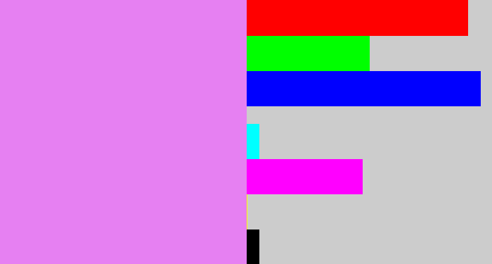 Hex color #e680f2 - purply pink
