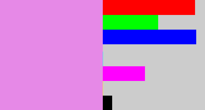 Hex color #e689e7 - lavender pink