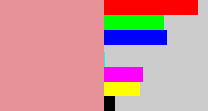 Hex color #e69298 - pig pink