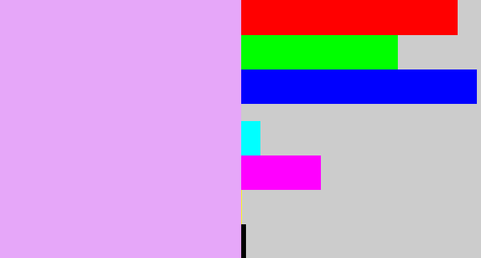 Hex color #e6a7f9 - light violet