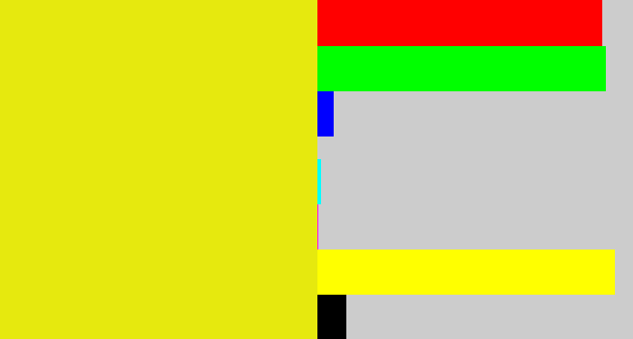 Hex color #e6e90e - piss yellow