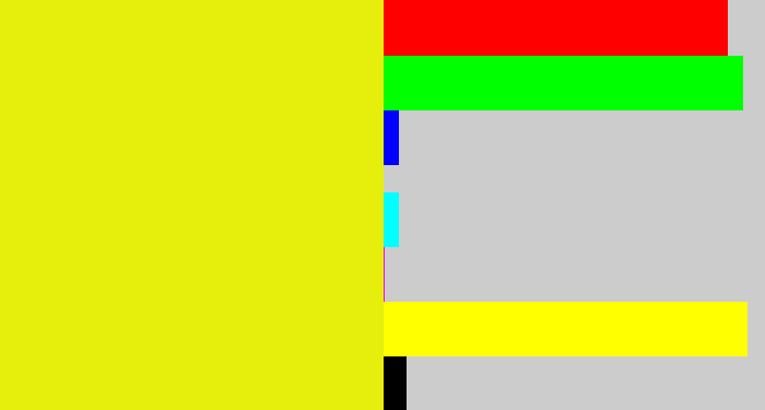 Hex color #e6ef0b - neon yellow