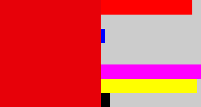 Hex color #e70109 - red