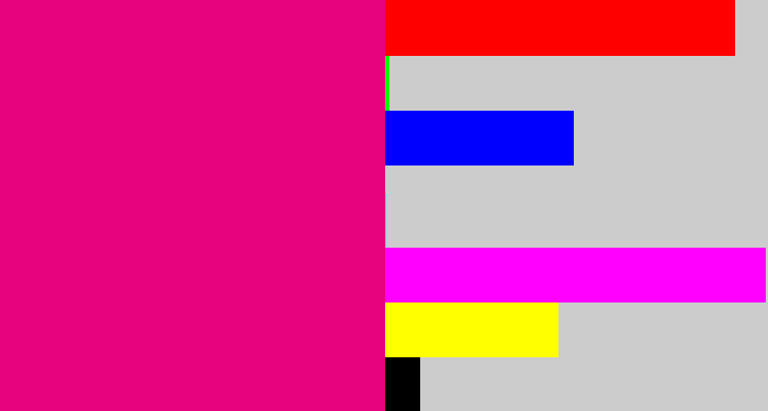 Hex color #e7027e - strong pink
