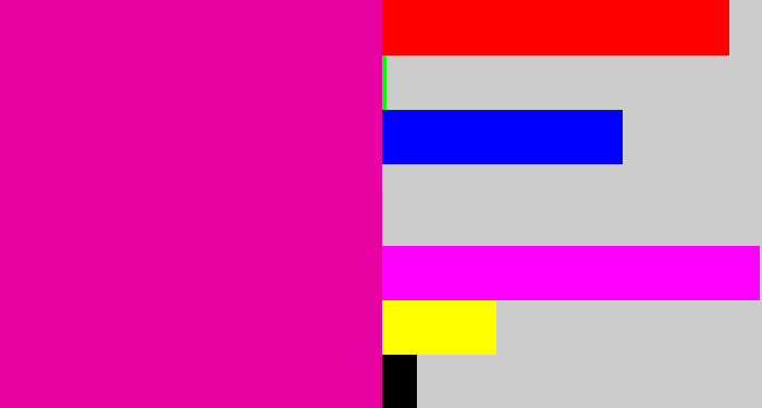 Hex color #e703a1 - shocking pink