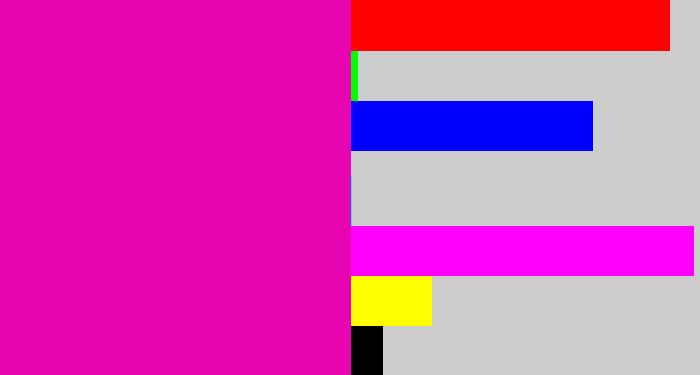 Hex color #e704b1 - bright pink