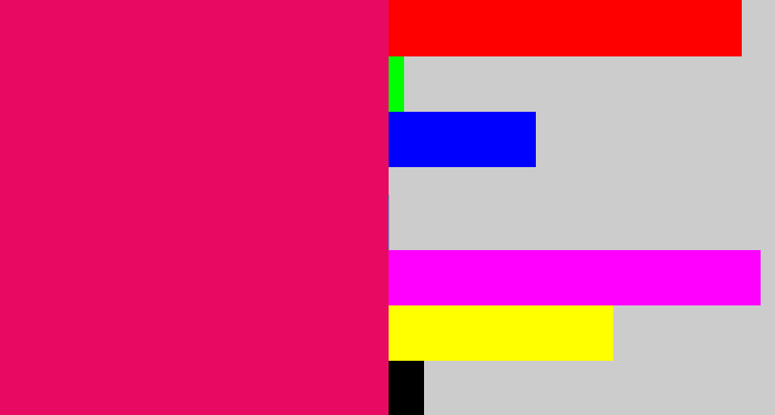 Hex color #e70a62 - cerise