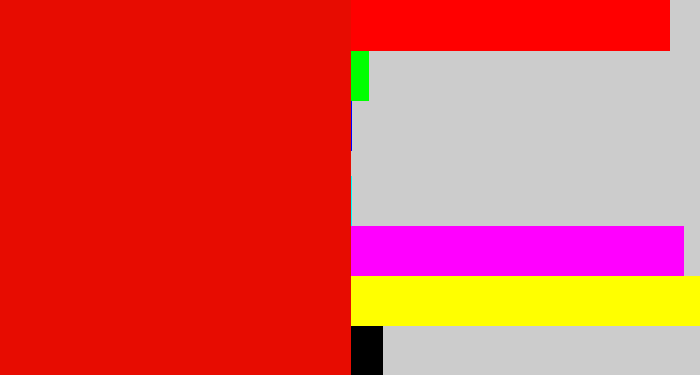 Hex color #e70c01 - red