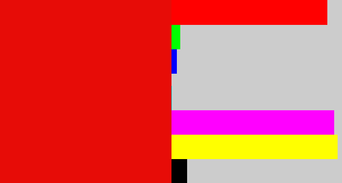 Hex color #e70c07 - red