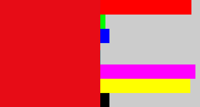 Hex color #e70c16 - red